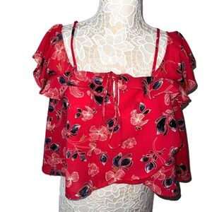 JAPNA Ruffled Coral Floral Print Blouse C29